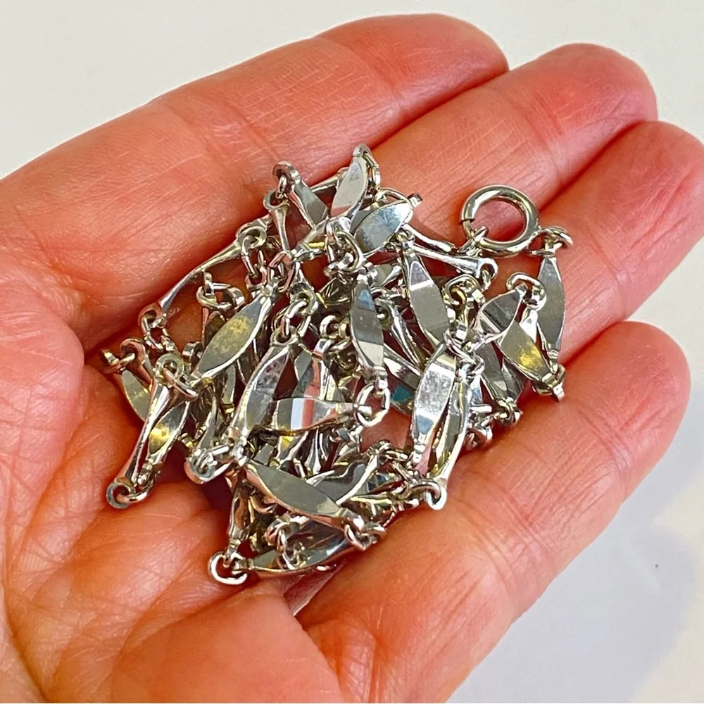 Vintage Silver Tone Elongated Long Bar Link Chain Necklace 40" - Picture 7 of 10